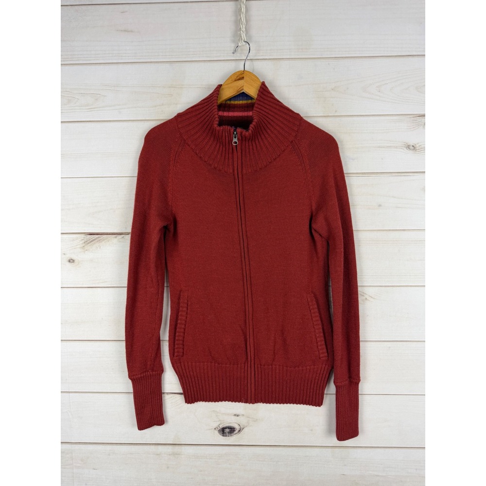 Smartwool Sweater Womens Medium Red Merino Wool Blend Full Zip Mock Neck